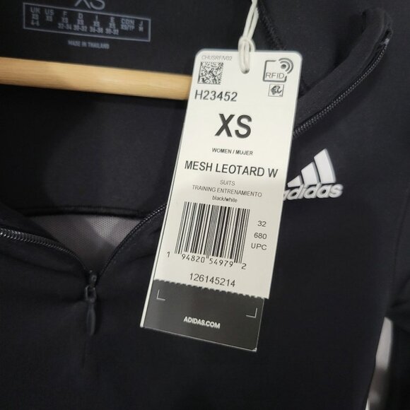 Adidas Women's Mesh Leotard Size XS Long Sleeves Black White Dance bodys… - Picture 10 of 10